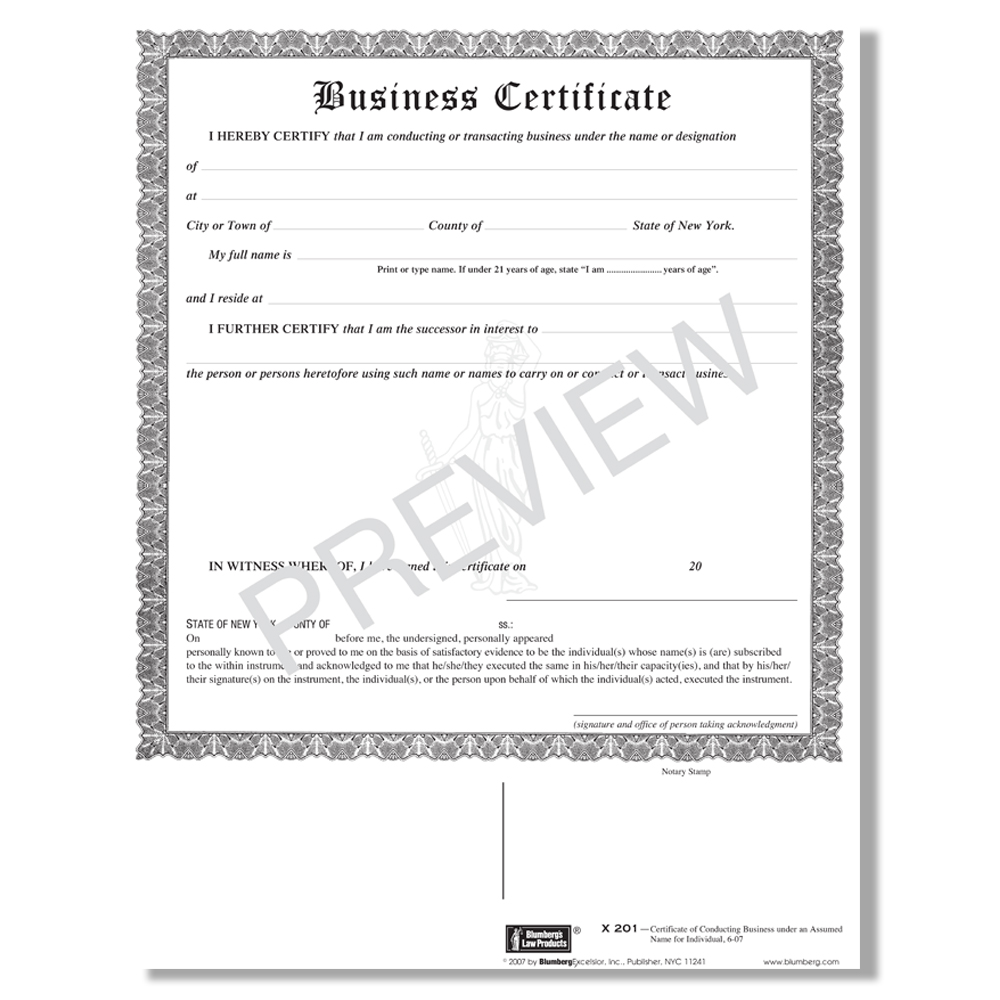 Nyc Business Certificate Form