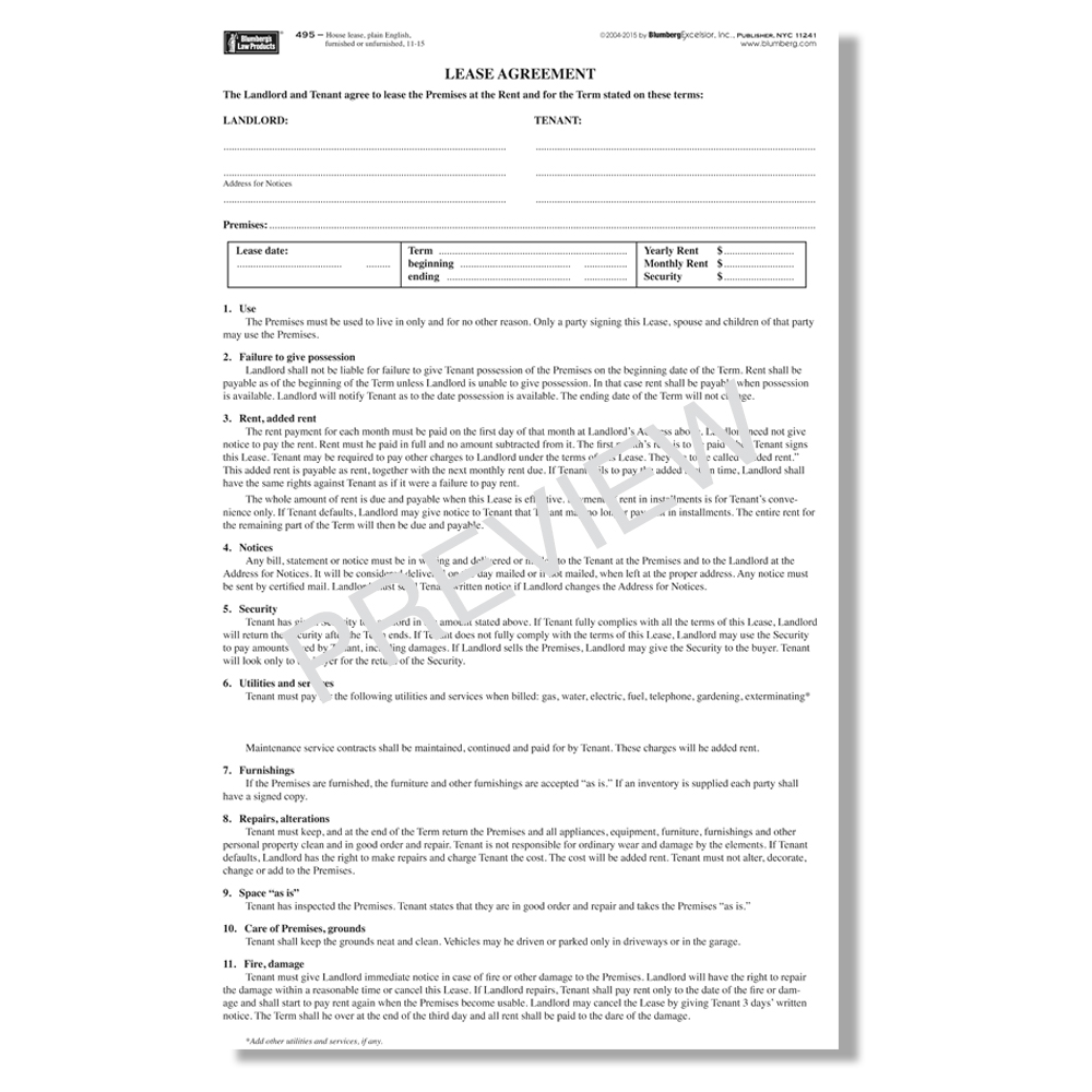 Blumberg Lease New York Residential Lease Forms